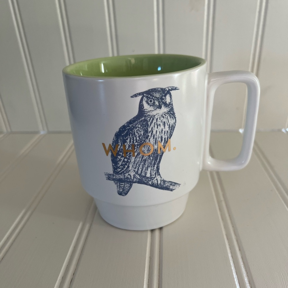 NEW Owl Coffee Mug with Green Interior Whom
Grammar Joke